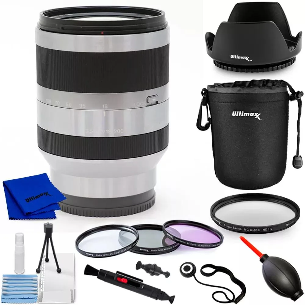 Sony Sony Alpha SEL18200 18-200mm F3.5-6.3 OSS Lens Silver 10PC Bundle — product photo