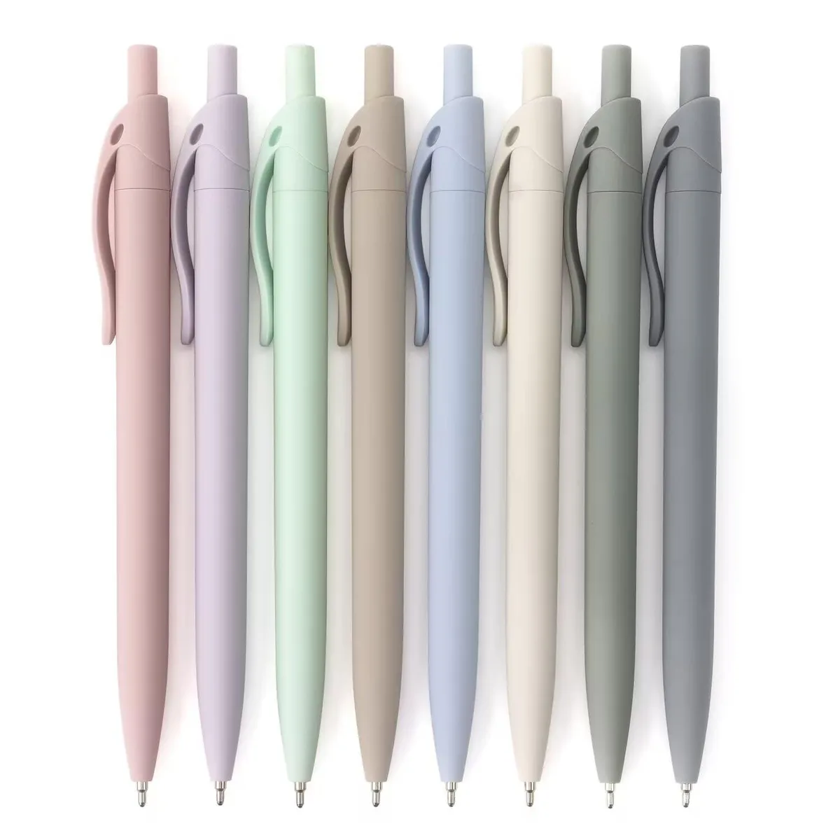 Eight blue retractable ballpoint pens with leather finish