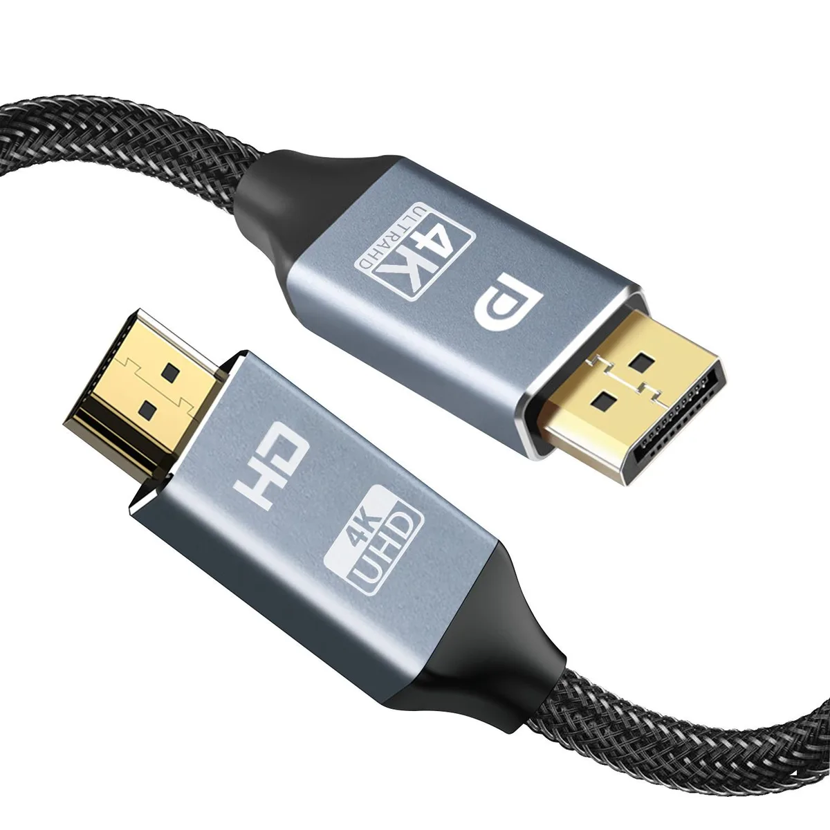Corn Electronics Corn Electronics DisplayPort to HDMI Cable 3.3 ft 4K@60Hz Male to Female Gray — product photo