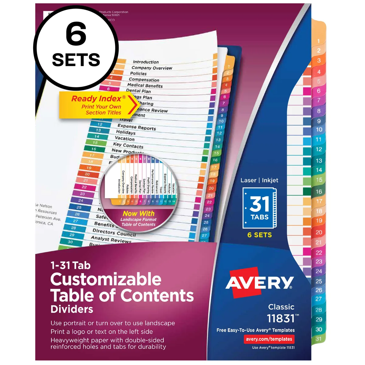 Avery Avery 11831 Ready Index 31 Tab Dividers accessory — product photo