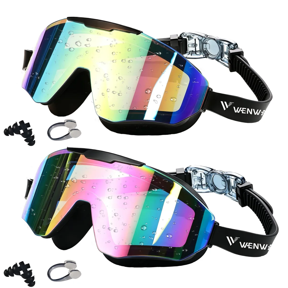 Two gold swim goggles with mirrored lenses and silicone straps