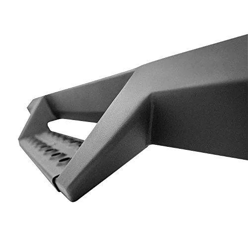 Black steel nerf step bars with punched grip plates, pair shown together