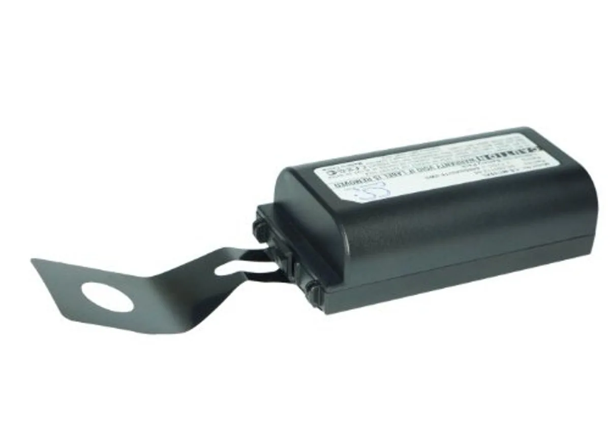 Rectangular black battery pack with label, 76.40 by 39.40 by 22.00 mm