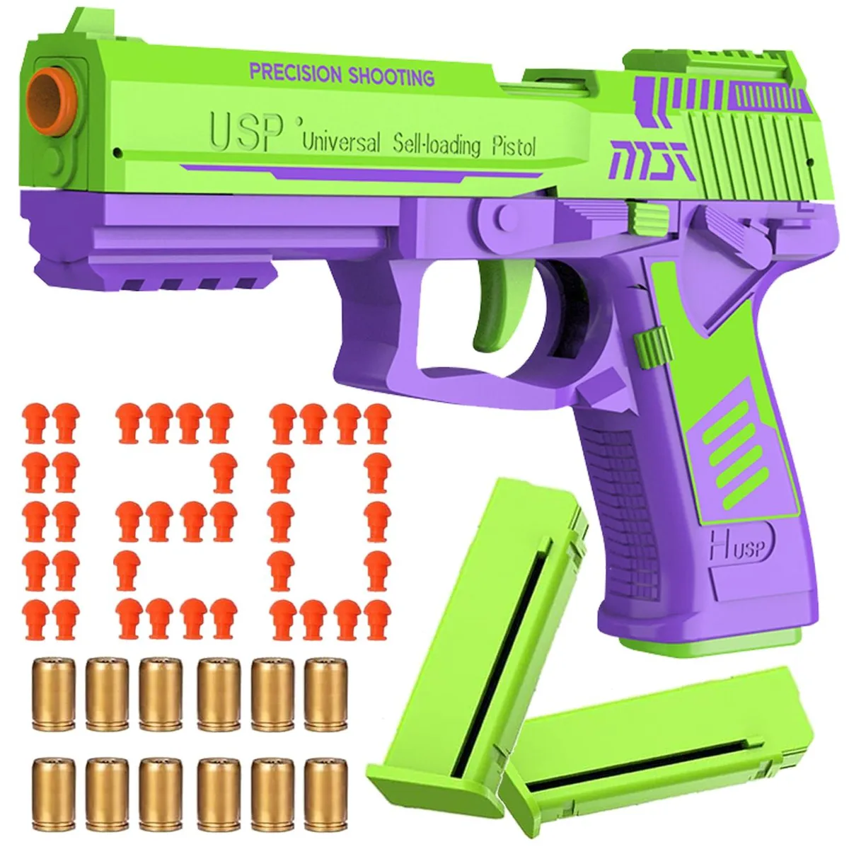  Automatic Shell Ejection Toy Gun Green 12 shells 120 soft bullets — product photo