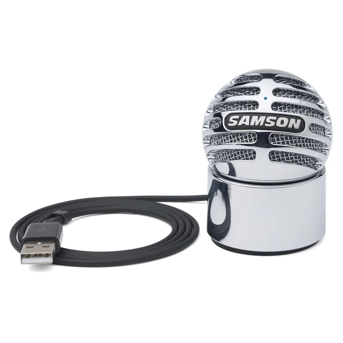 Tiny chrome condenser microphone with magnetic desktop stand