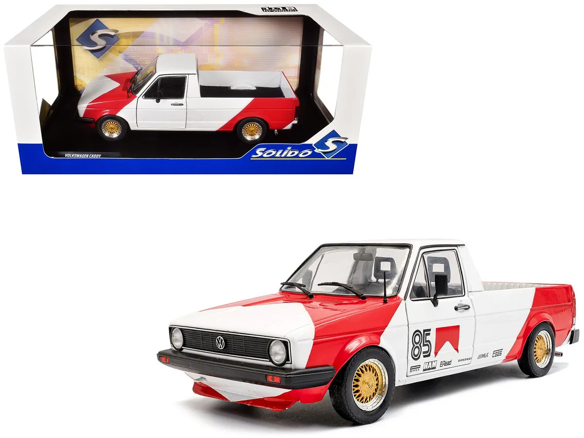 Solido Solido 1983 Volkswagen Caddy MK 1 Pickup "Red Cowboy Racing Tribute" White/Red 1/18 Diecast Truck — product photo