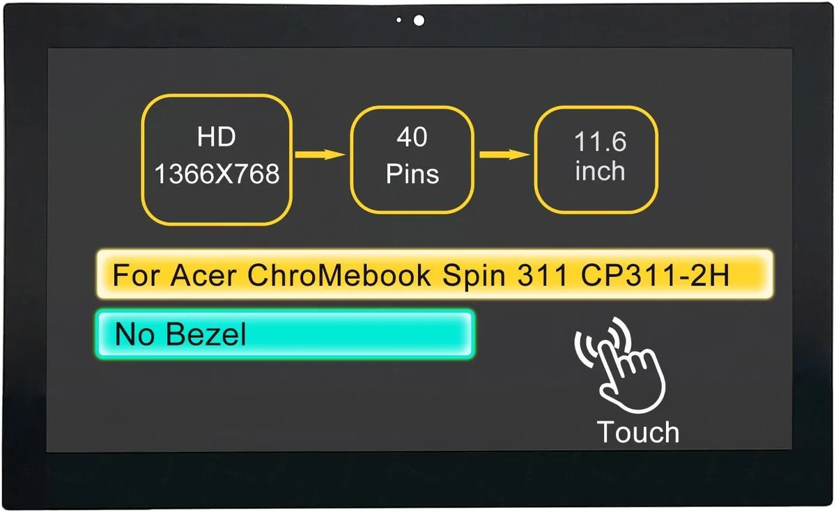 NUOLAISUN NUOLAISUN 11.6" Touch Screen Digitizer Assembly for Acer Chromebook Spin 311 CP311-2H-C679 1366x768 40-pin — product photo