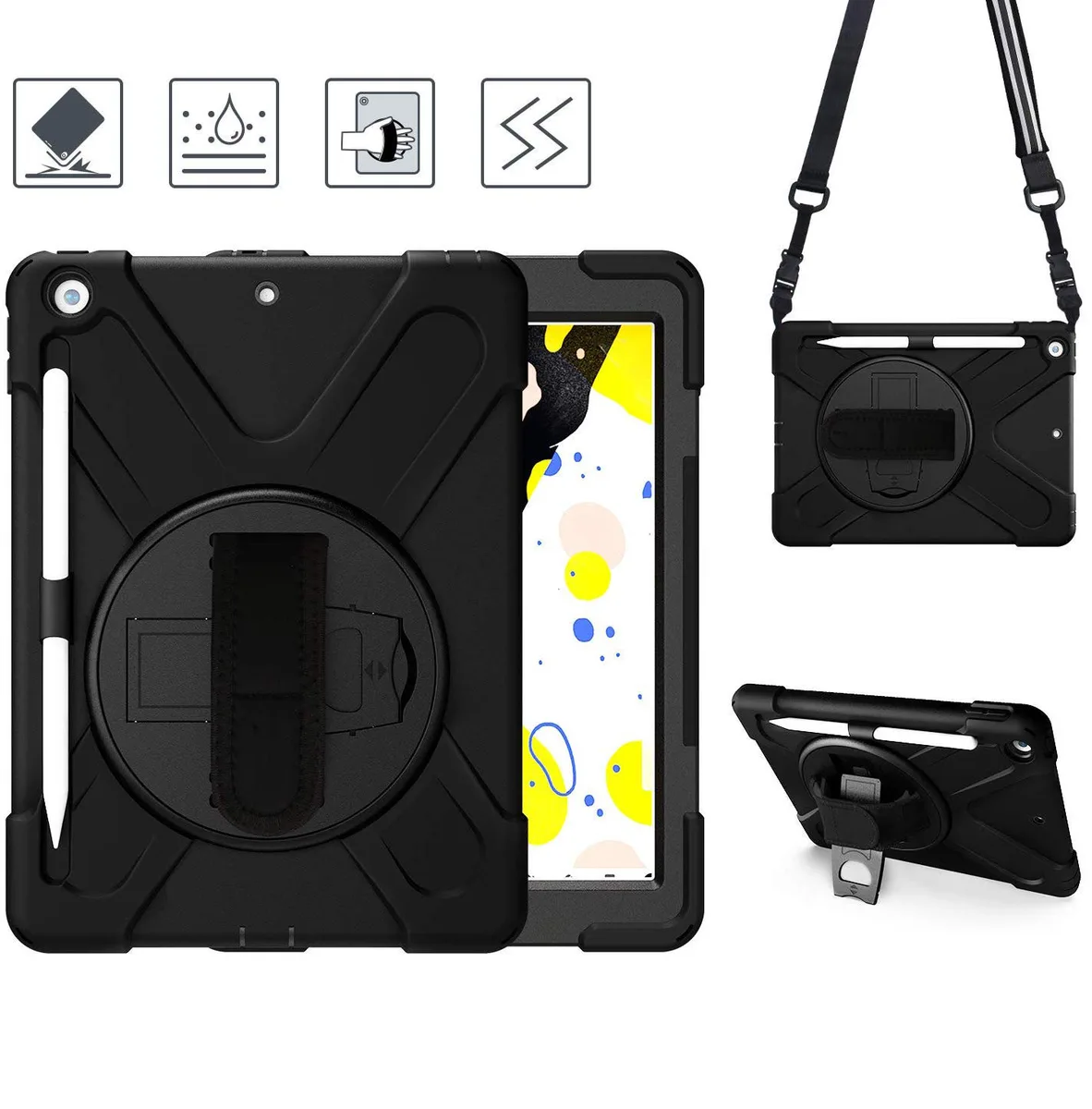 Werleo Werleo iPad 7th Gen 10.2" 2019 Case Black with Pencil Holder Stand Strap — product photo