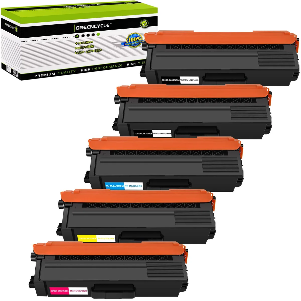 GREENCYCLE GREENCYCLE TN315 5-pack toner cartridge set (2 black, 1 cyan, 1 yellow, 1 magenta) — product photo