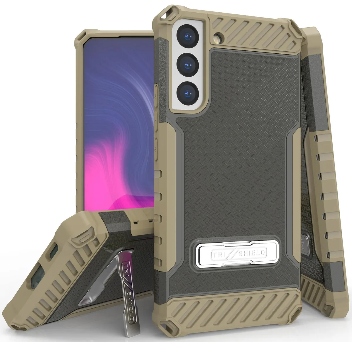 Nakedcellphone Nakedcellphone Tri-Shield Kickstand Case + Lanyard Strap Brown for Galaxy S22 5G — product photo