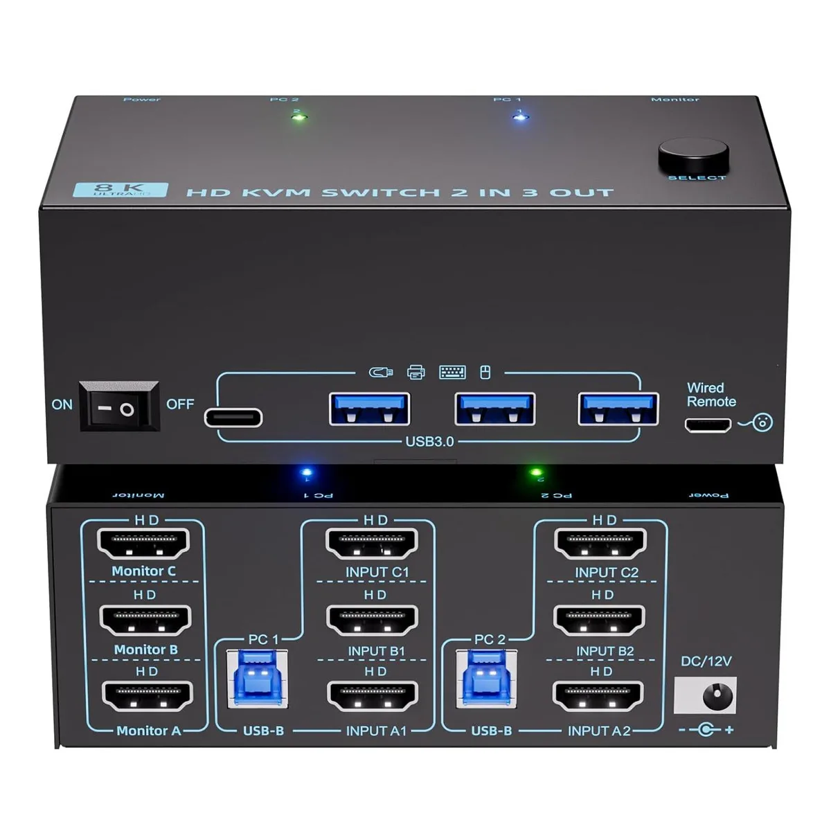 IHDAPP IHDAPP KVM Switch 3 Monitors 2 Computers 8K@60Hz/4K@120Hz — product photo