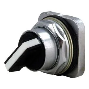 Black 30 mm short-handle selector switch, two-position maintained action, plastic operator head