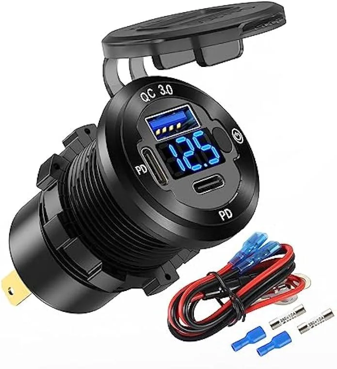 TAURKENAM TAURKENAM 3-Port 12/24V USB Charger PD 3.0 QC 3.0 58W Aluminum Voltmeter Switch — product photo