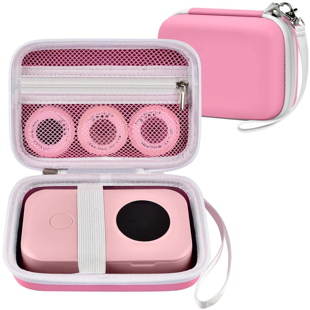 Pink hard EVA business case with mesh pocket and hand strap