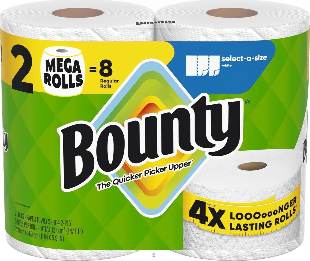 White Bounty Select-A-Size paper towel rolls in 12-pack packaging