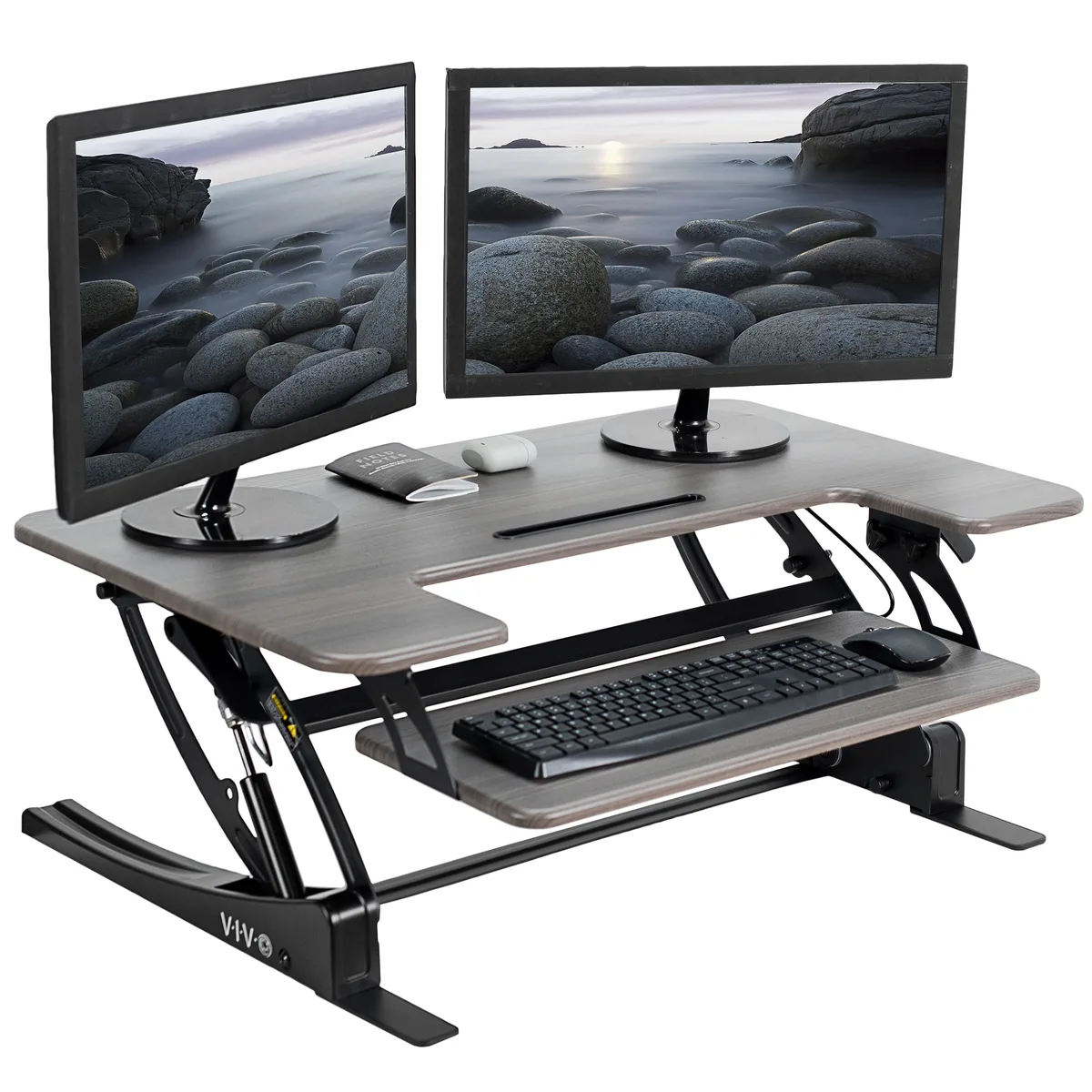 VIVO VIVO Gray 36" Height Adjustable Standing Desk Riser, Black Frame — product photo