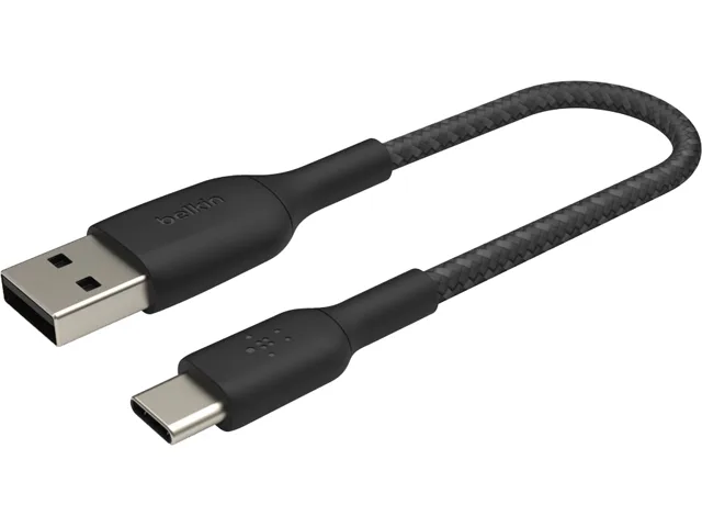 Black braided USB-C to USB-A cable, one metre long