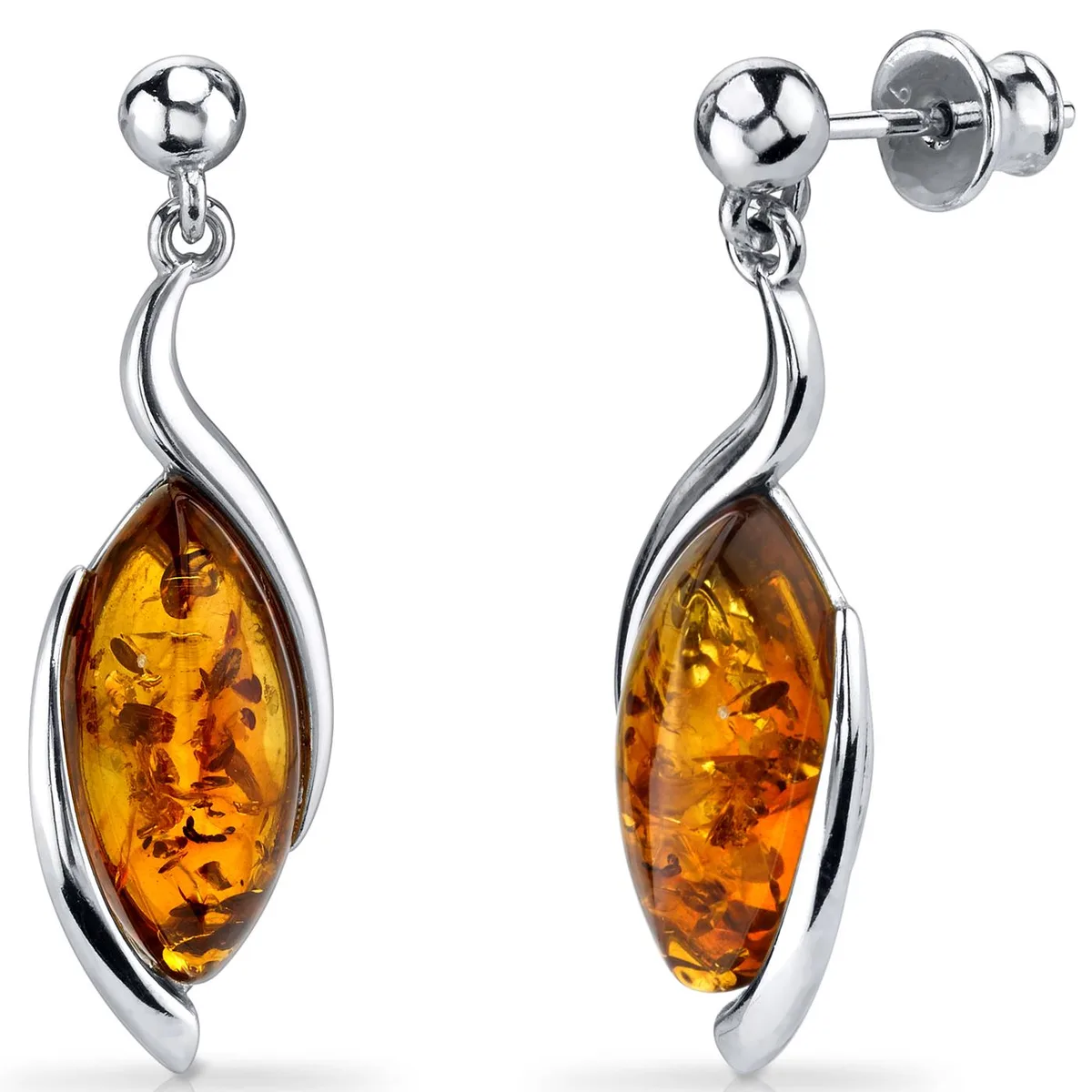 Oravo Oravo Baltic Amber Earrings Sterling Silver Cognac Marquise 3.5g 925 SE8518 — product photo