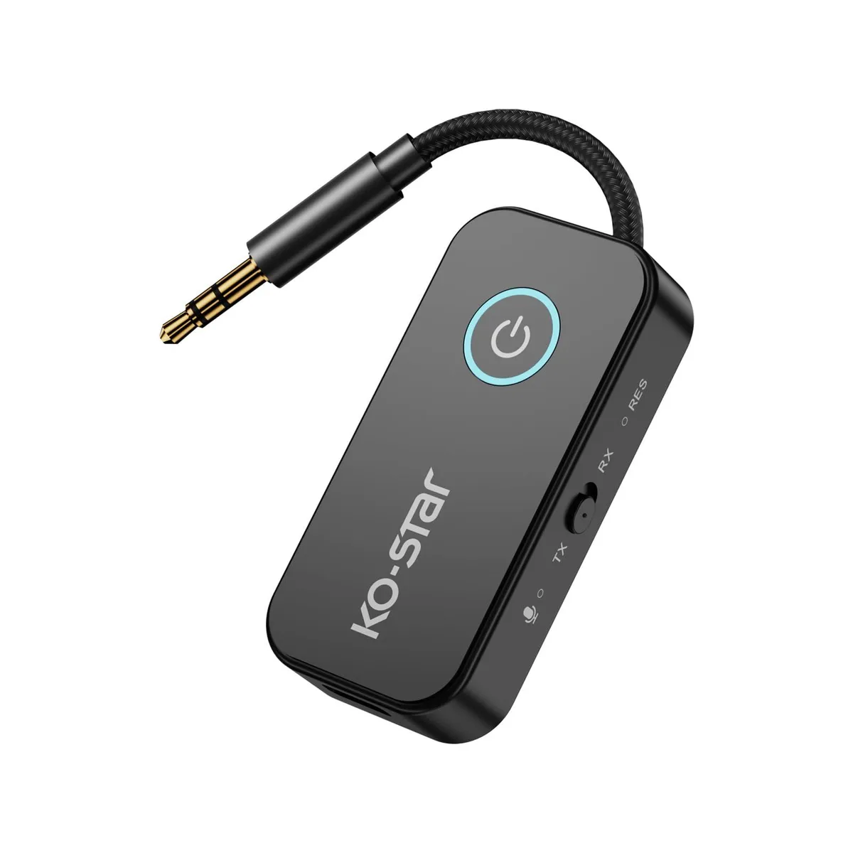 Small black rectangular Bluetooth 5.4 adapter with USB-C port and 3.5mm jack