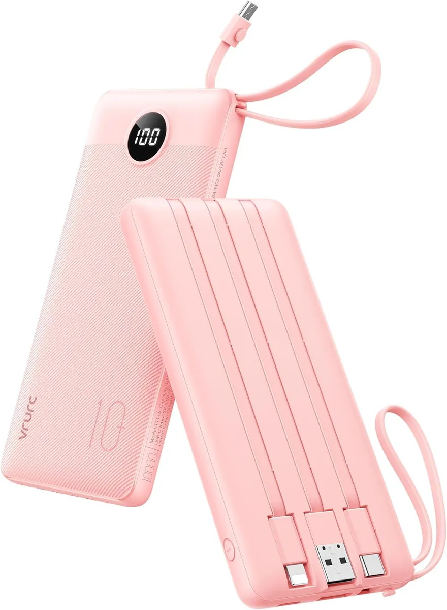 WOOJONG WOOJONG 10000mAh power bank 5 outputs 2 inputs built-in cables pink — product photo