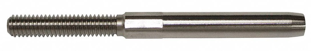 Stainless steel wire rope stud with coarse right-hand threads and swaged fitting