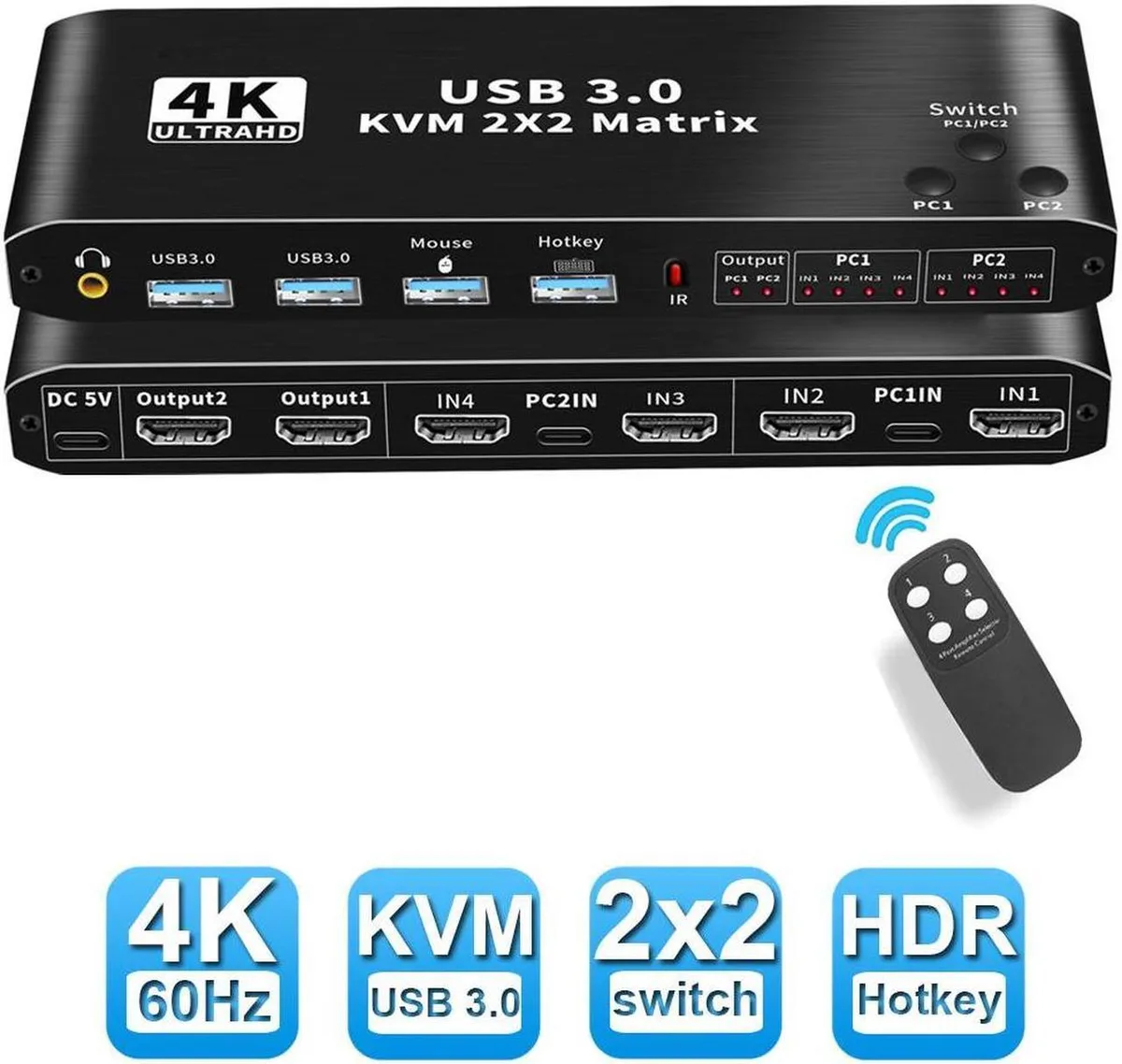 Vszerda Vszerda 2×2 4K@60Hz HDMI 2.0 KVM Matrix USB 3.0 176×51×21mm — product photo