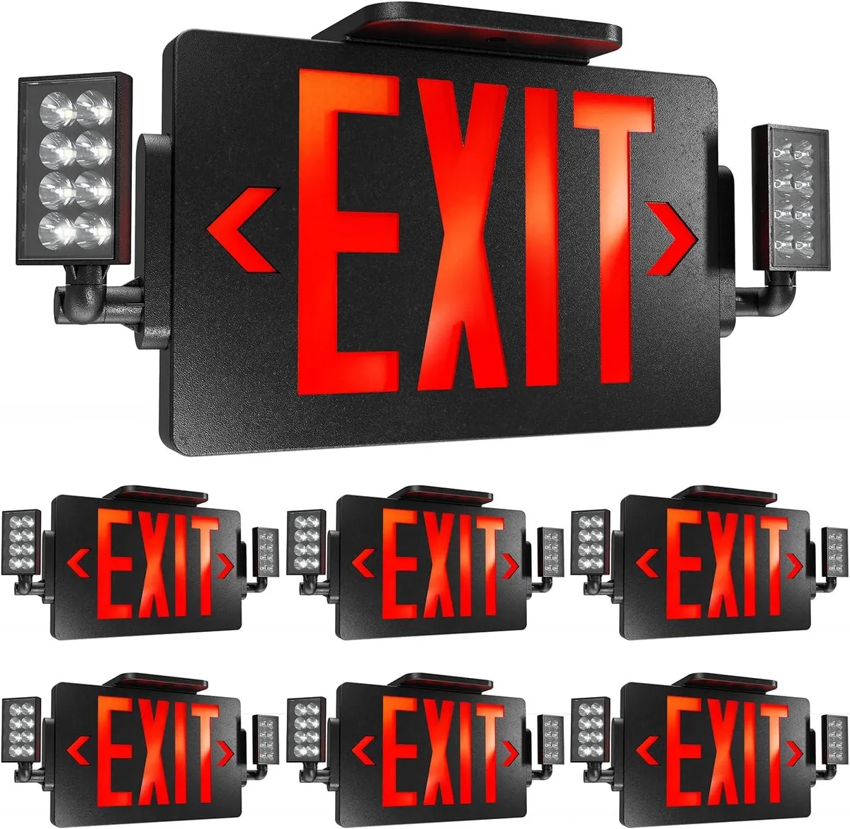 WUQ WUQ Emergency Lighting 6 Pack Black Exit Signs 120-277V 90min Backup — product photo