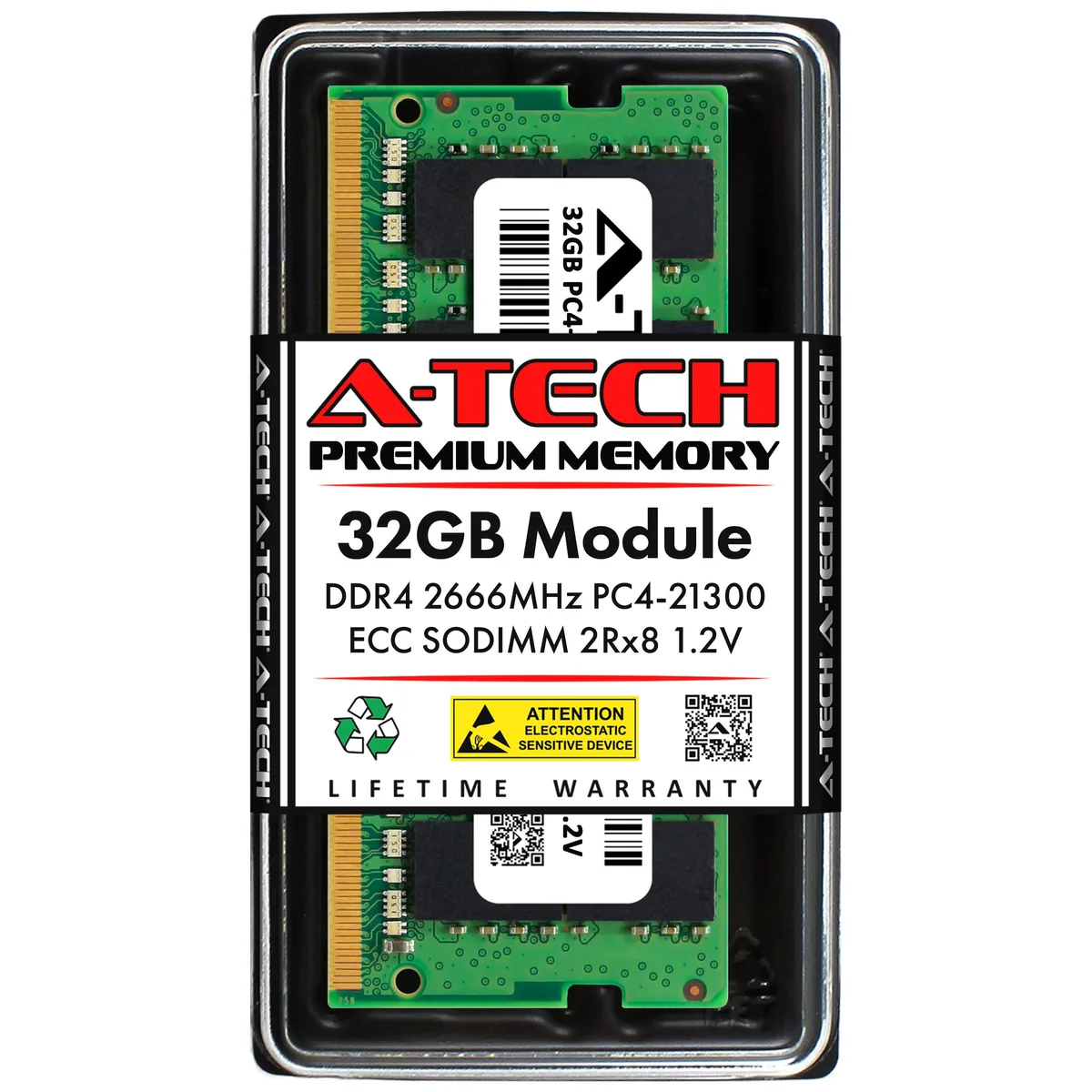 A-Tech A-Tech 32GB DDR4 2666 ECC SODIMM CL19 1.2V laptop RAM — product photo