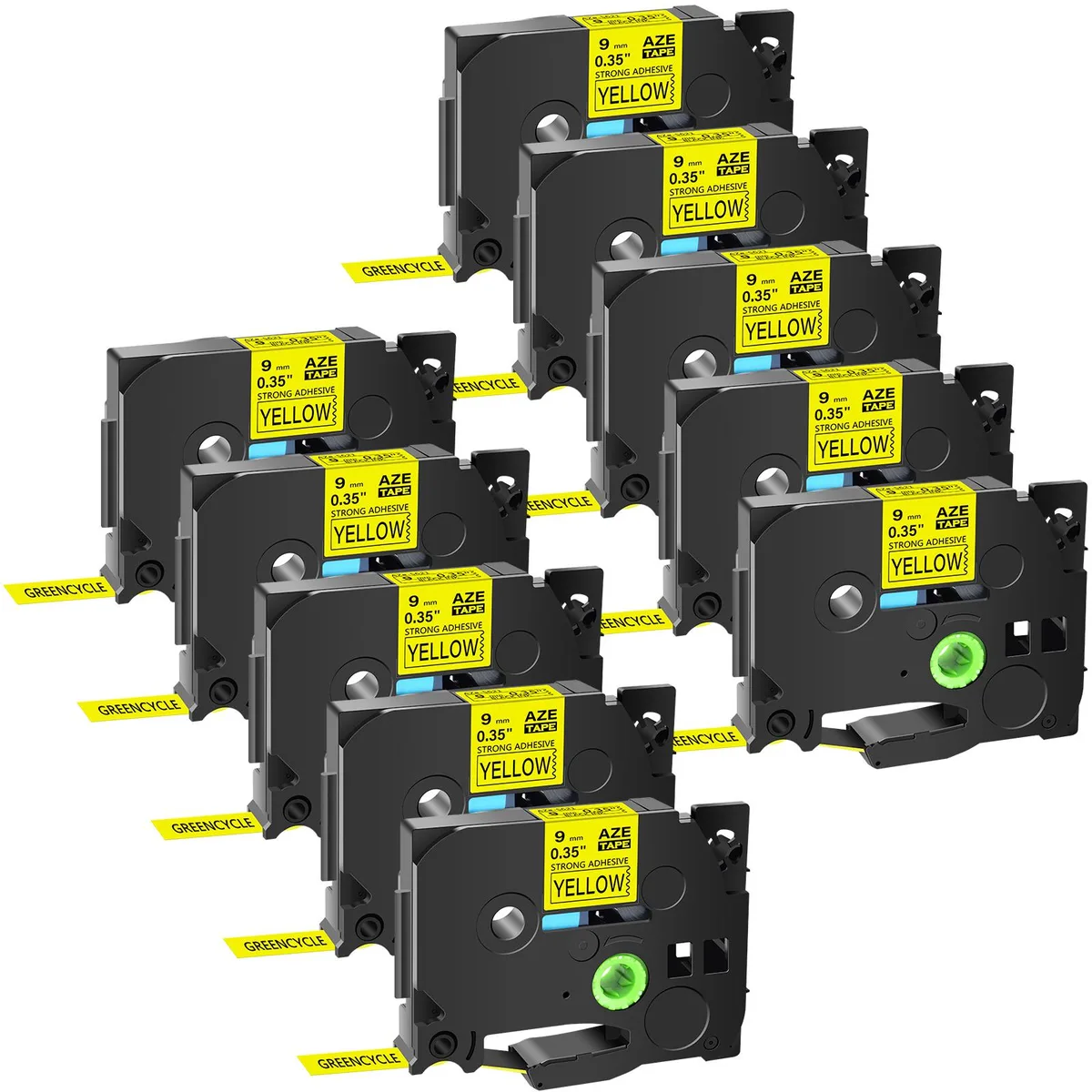 GREENCYCLE GREENCYCLE AZE-S621 label 10 pack 9mm black on yellow — product photo