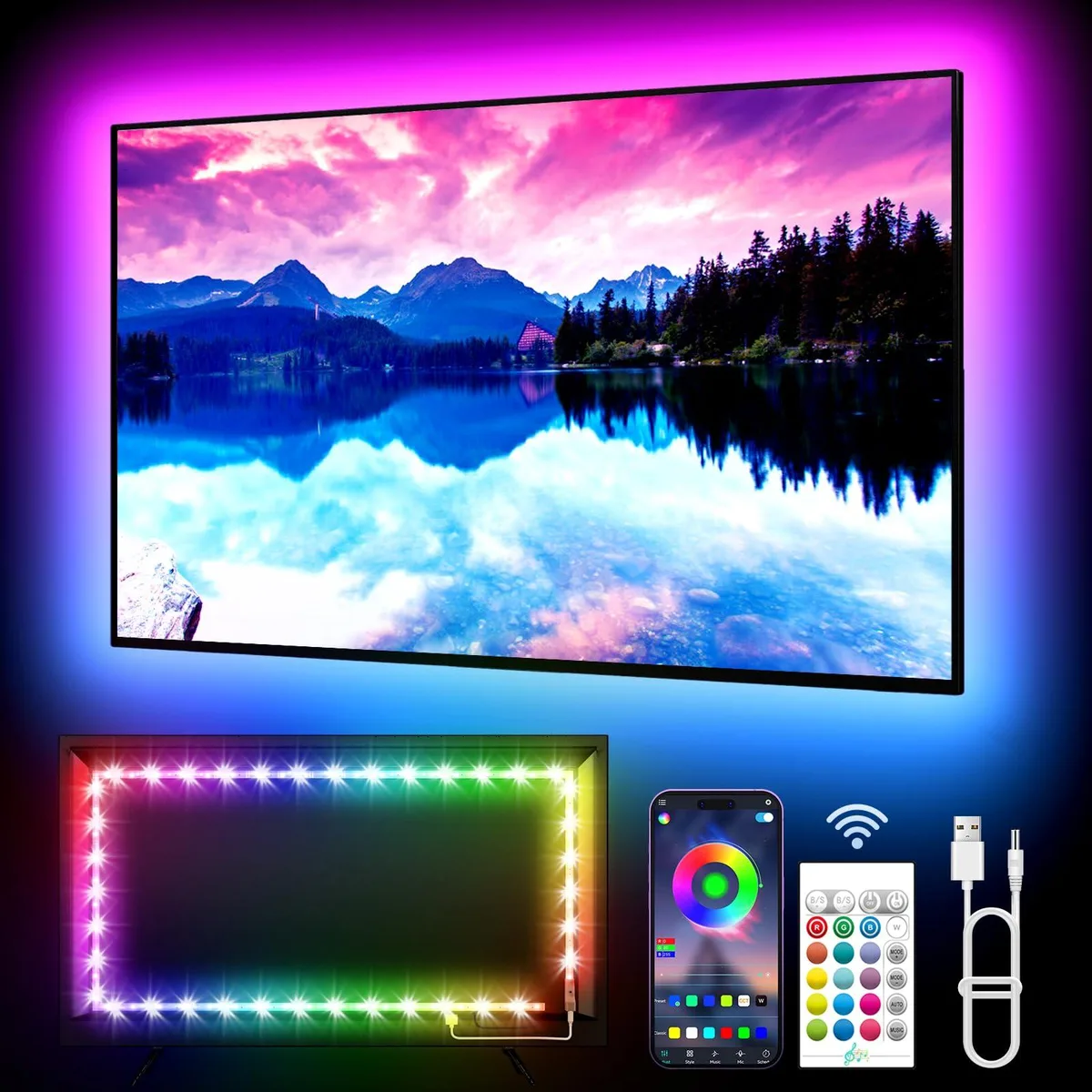White LED light strip kit on a roll, 9.84ft length for 32 to 45 inch TVs