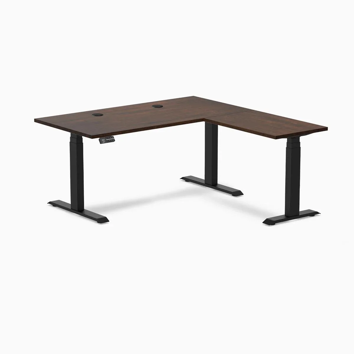 Desky Desky Rubberwood L-Shape Sit Stand Desk Dark Walnut 60 x 30 x 62 x 20 in Matte Black — product photo