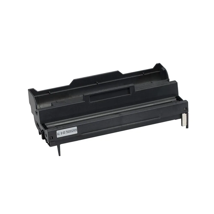 Black cylindrical image drum unit in white and black plastic housing