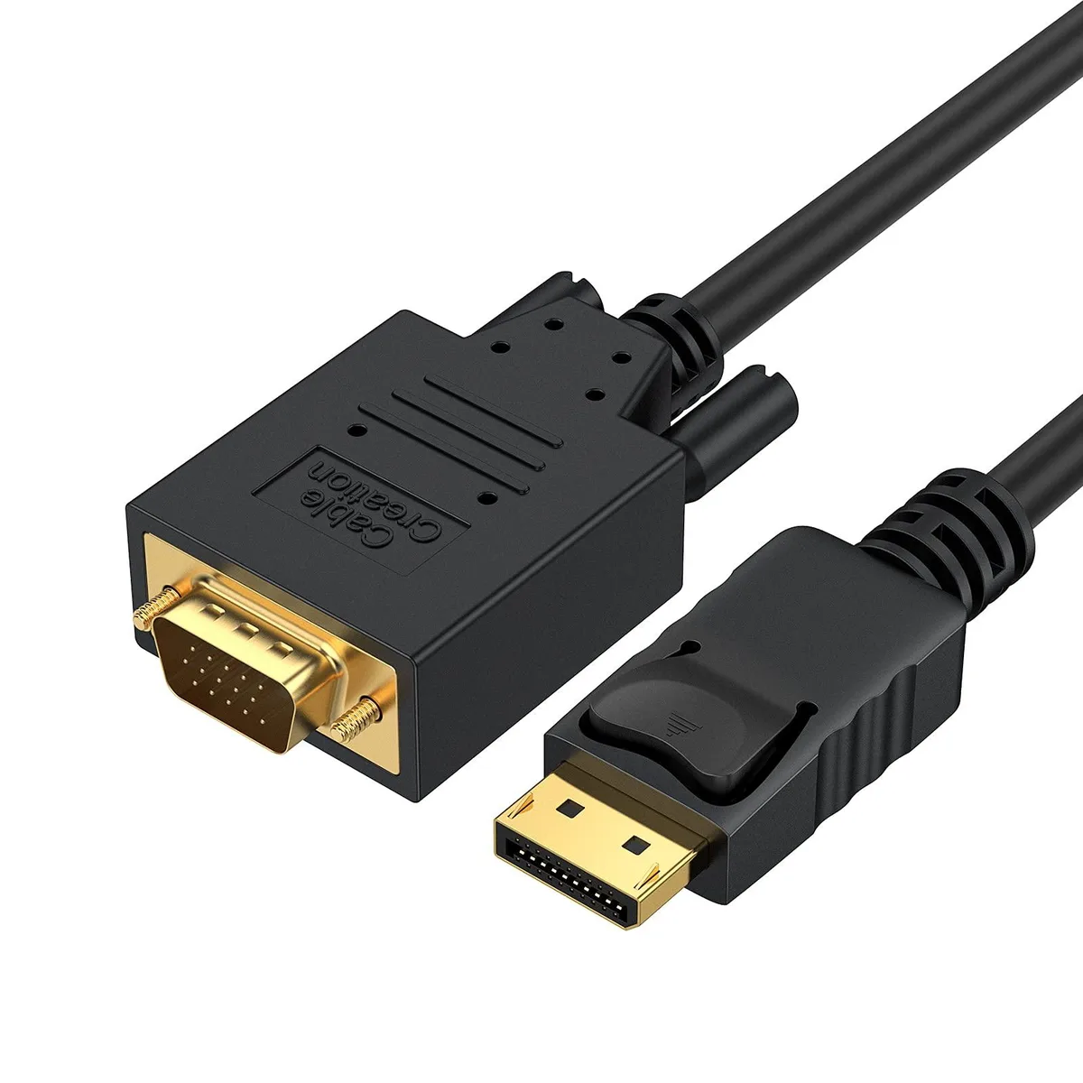 KEHIPI KEHIPI DisplayPort to VGA cable 6FT 1080P@60Hz 1920x1200 gold plated male-to-male black — product photo