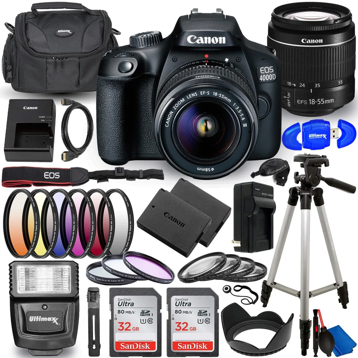 Ultimaxx Ultimaxx Camcorder Kit with 2×32GB Cards, Battery, 50 Tripod, Flash, Case — product photo