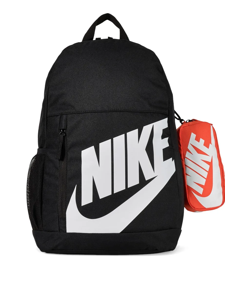 Nike Elemental 20L backpack black orange white polyester rectangular shape padded straps front zip pocket side mesh pockets