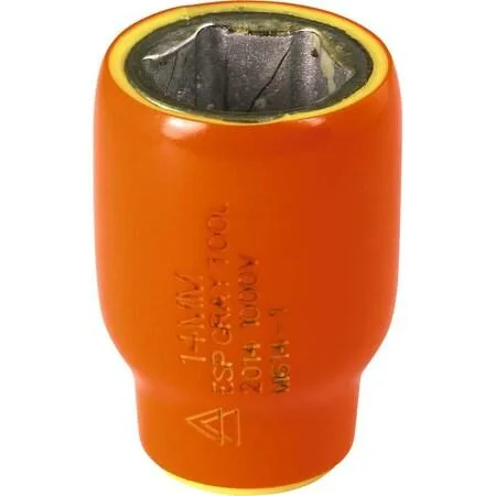 Orange and yellow insulated 14mm 1/4 inch drive 6 point socket