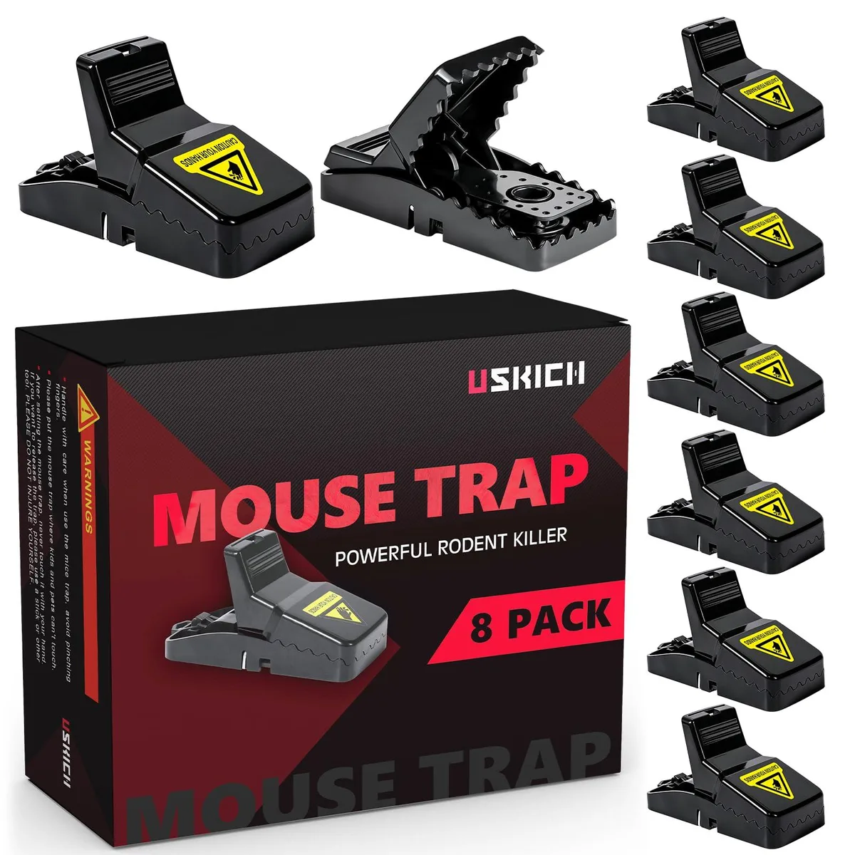 White plastic reusable mouse trap with bait cup and click-set lever
