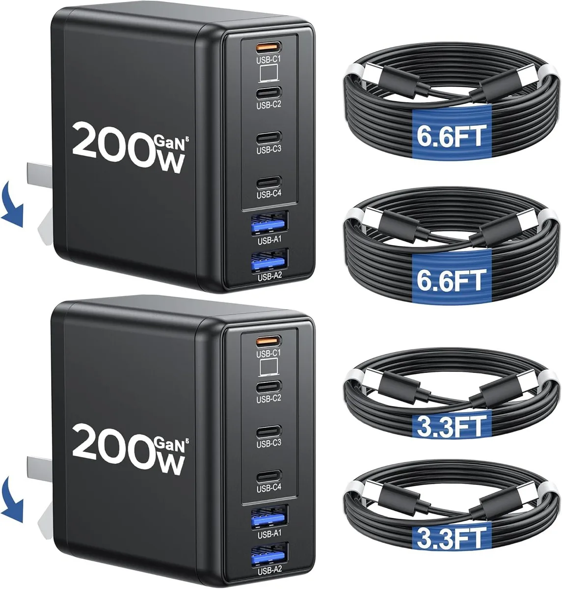 Elestur Elestur 200W USB-C Charger 6-Port 2-Pack Black — product photo