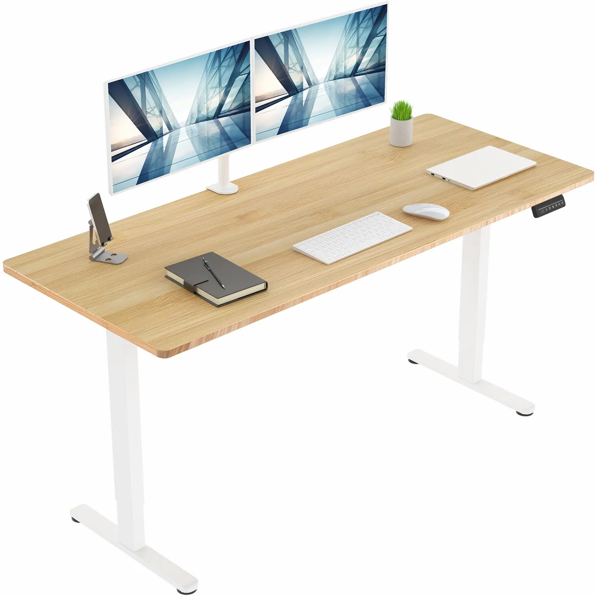VIVO VIVO Dual Motor 71 x 30 Standing Desk, Bamboo Top, White Frame — product photo