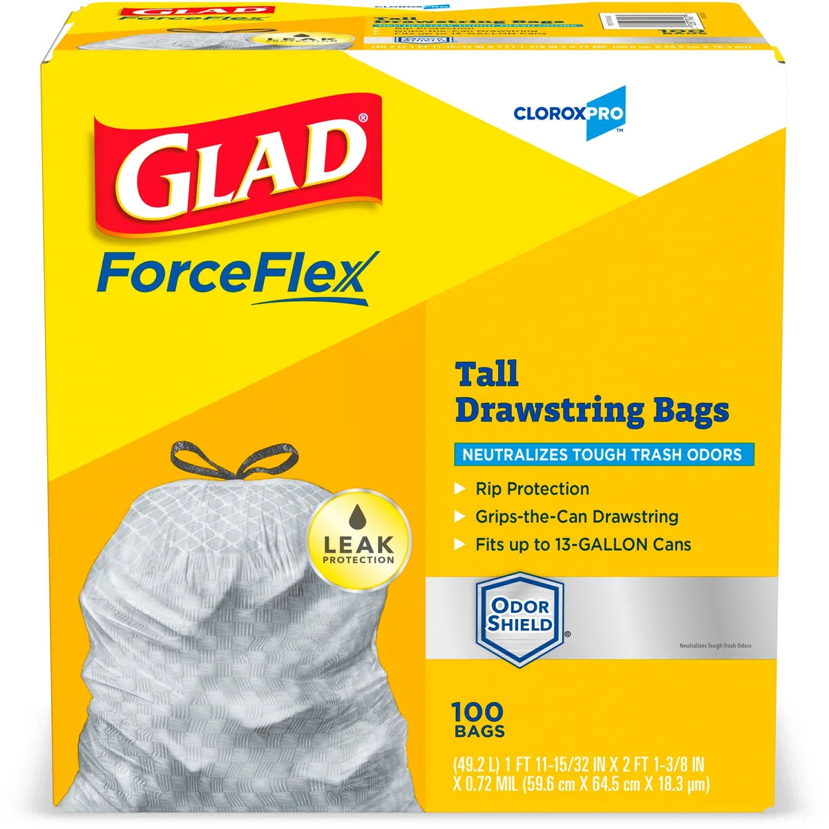 Clorox Clorox 70427 Glad ForceFlex 13 gal .72 mil 23.75 x 24.88 100 count — product photo