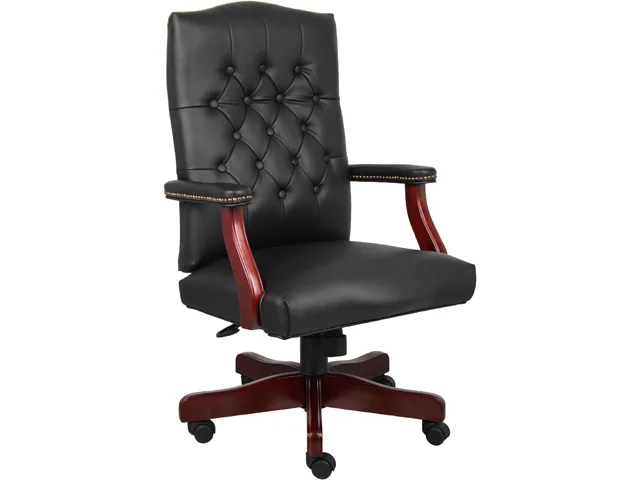 BOSS Office Products BOSS Office Products B905-BK Executive Chair Black Caressoft Vinyl Mahogany Finish — product photo