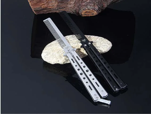 Corn Electronics Corn Electronics Butterfly Knife Comb Trainer Black Silver Stainless Steel 22cm — product photo