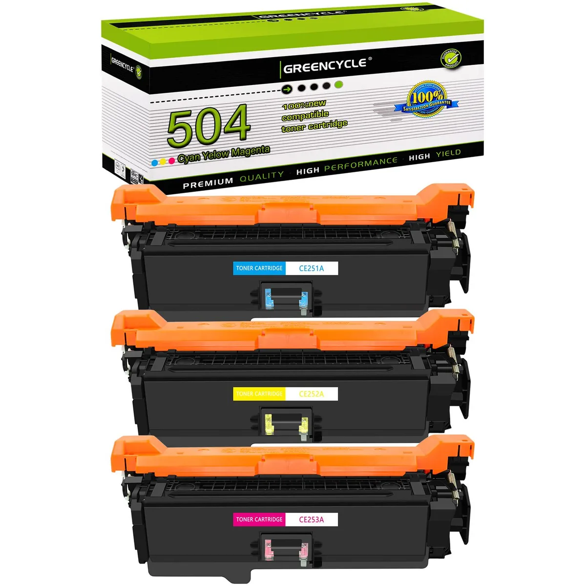 GREENCYCLE GREENCYCLE 504A CE251 CE252 CE253 toner cartridge 3 pack — product photo