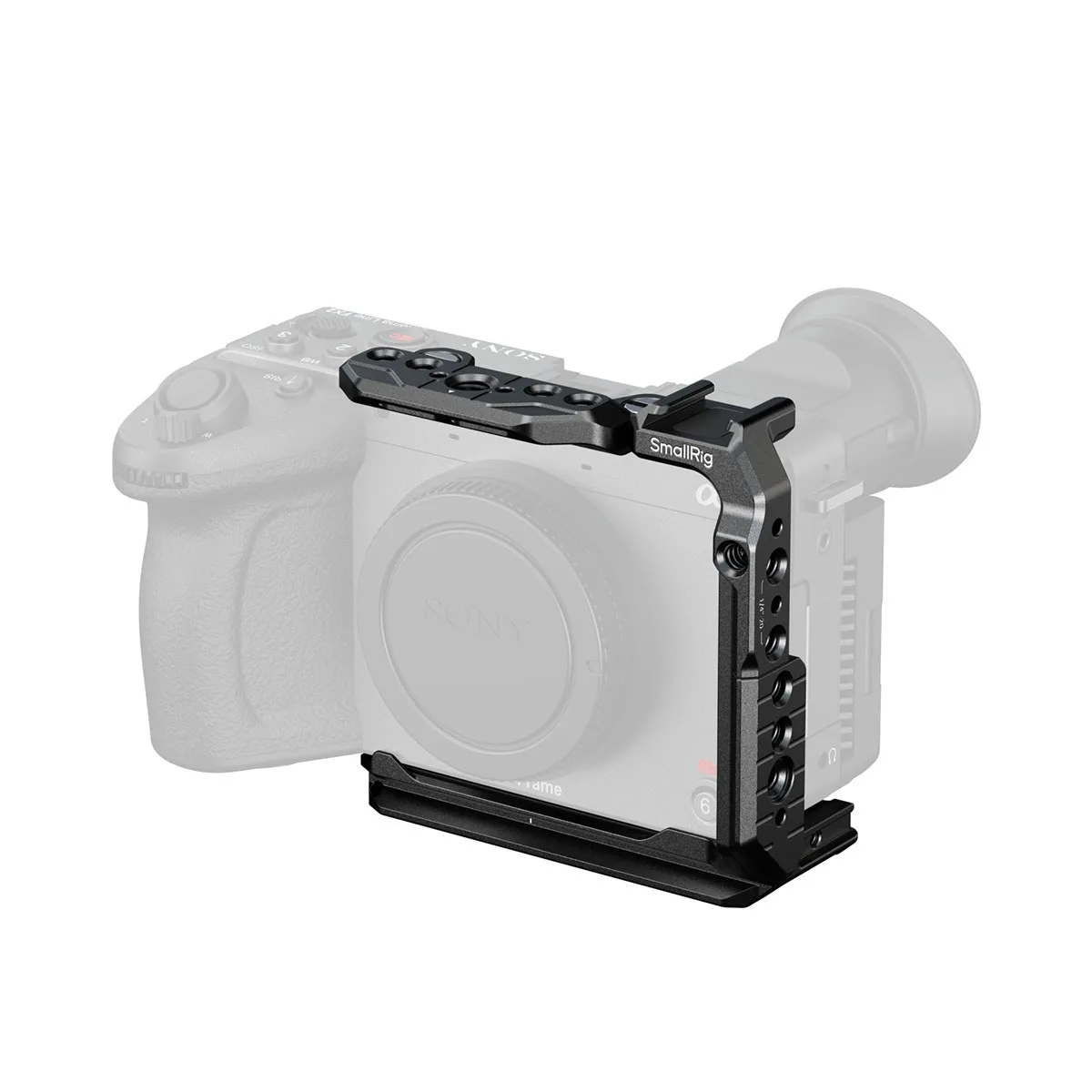 Black aluminium half cage with multiple mounting points for Sony FX2