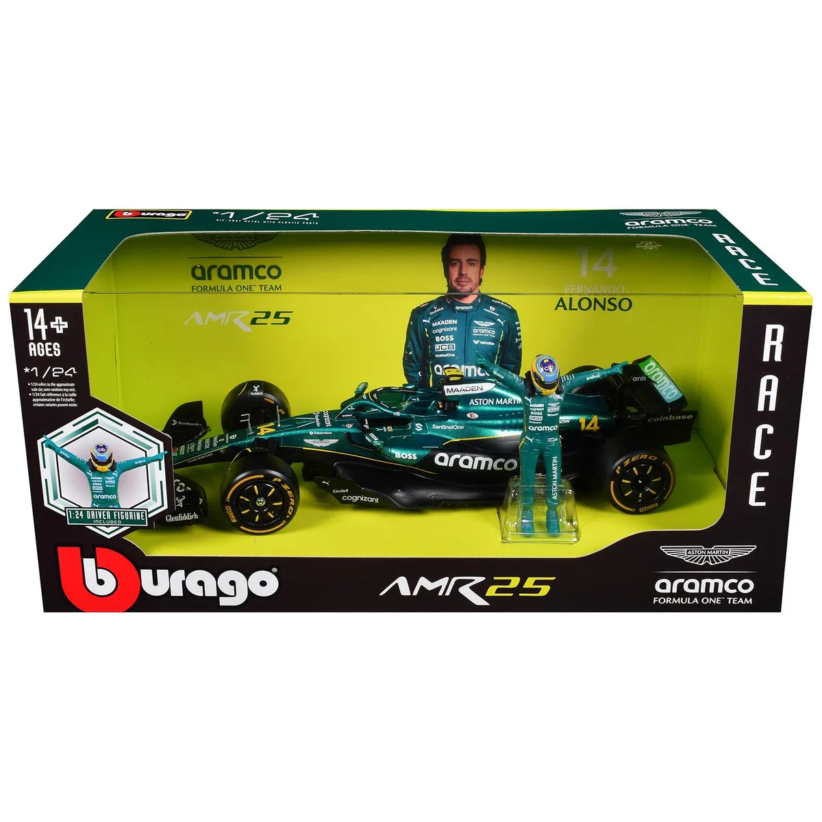 BBURAGO BBURAGO Aston Martin AMR25 #14 Aramco F1 2025 Driver Figure 1/24 Diecast Hobby Collectible — product photo
