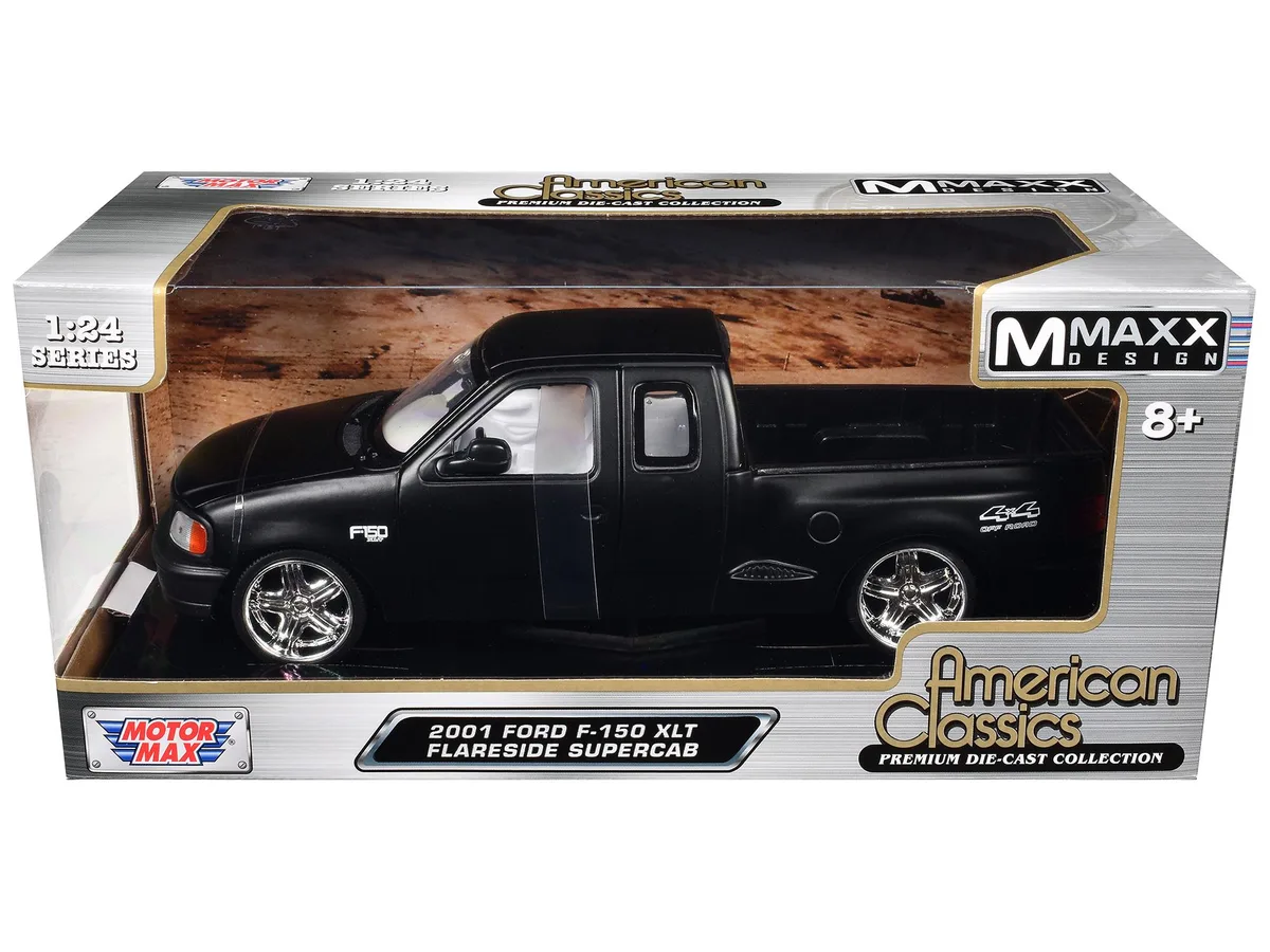 MOTORMAX MOTORMAX 2001 Ford F-150 XLT Flareside Supercab 1/24 Diecast Matt Black White Interior — product photo