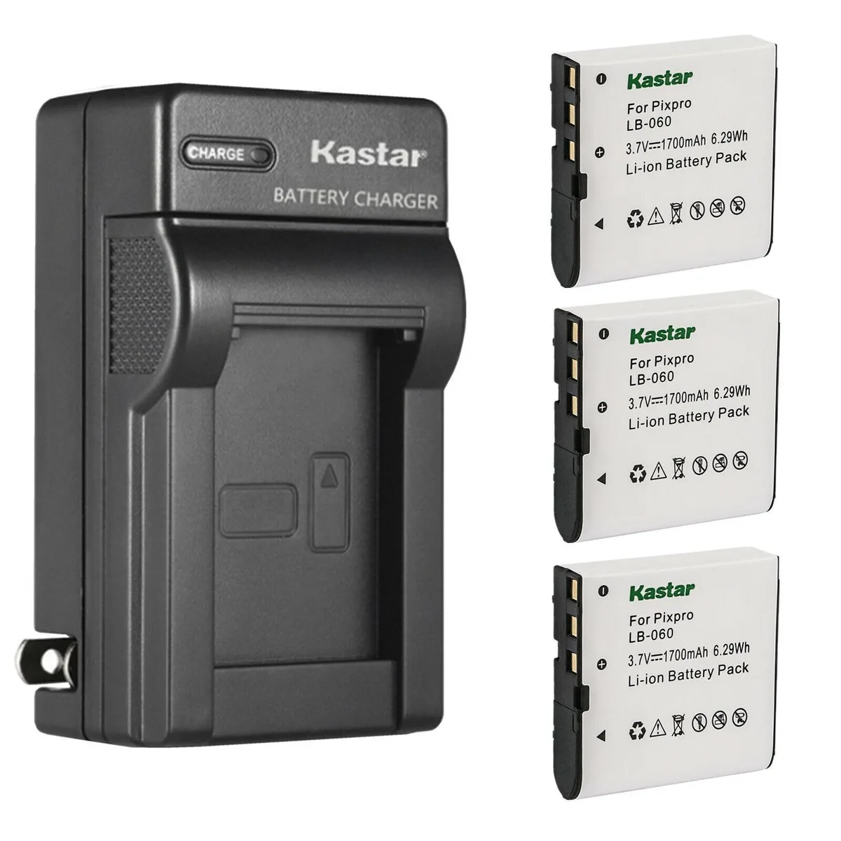 Kastar Kastar LB-060 3-pack battery and AC wall charger for OUCCA HD Series — product photo