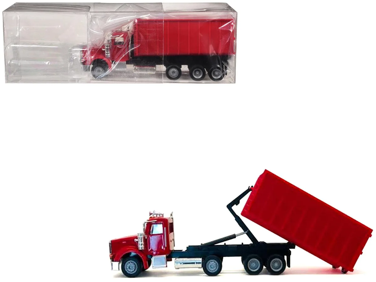 Promotex Promotex Peterbilt 367 Roll-Off Dump Truck Red with Red Box 1/87 HO 4.5 inches — product photo