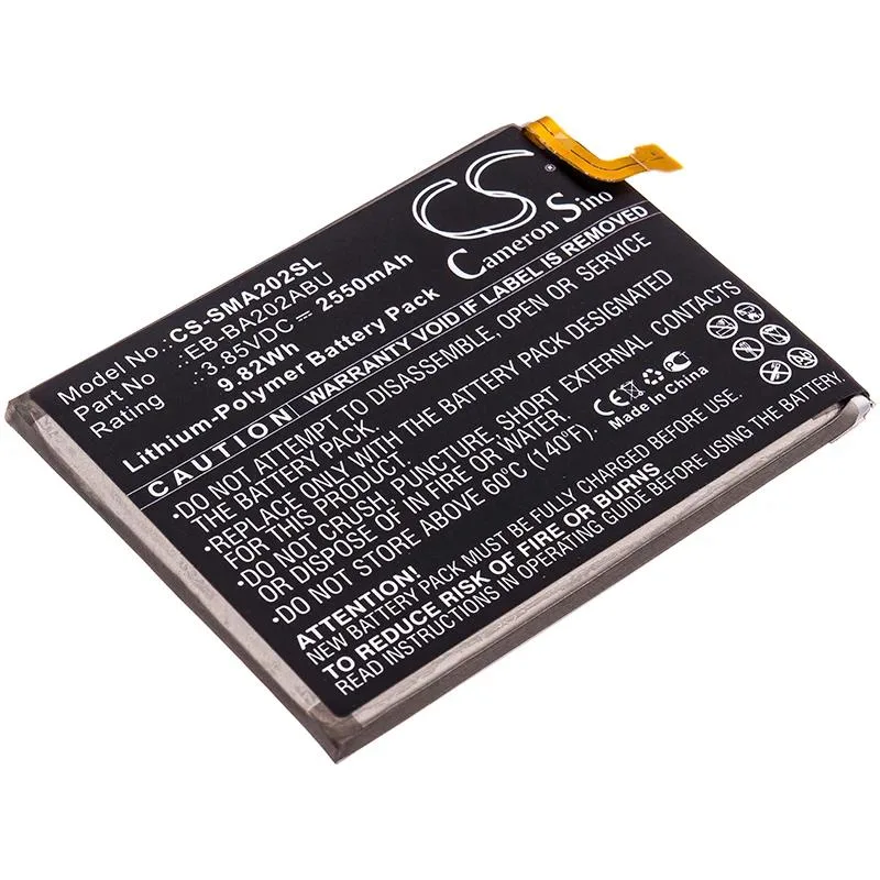 Rectangular flat smartphone battery with gold contacts and printed label