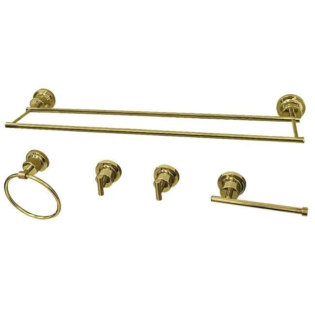Five-piece Concord bathroom accessory set in polished brass finish